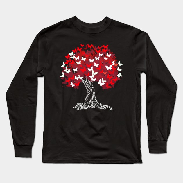 Tree With Red Butterflies Long Sleeve T-Shirt by Aliaksandr